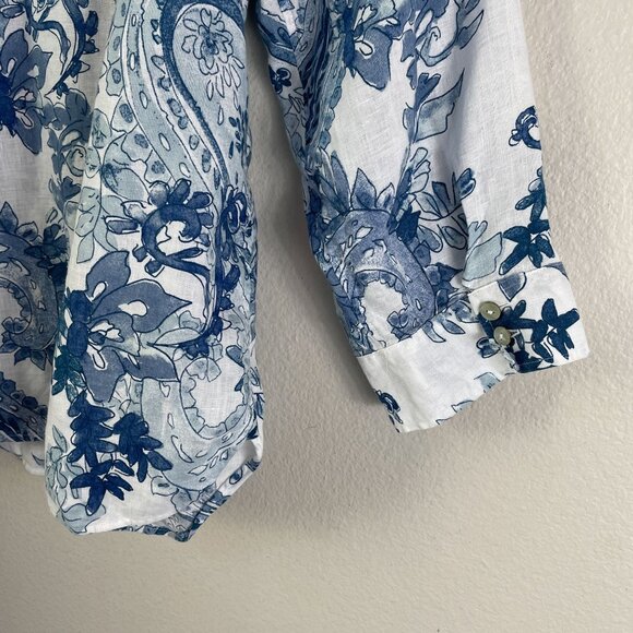 Chicos Womens 16 Blue No Iron Paisley Linen Shirt Long Sleeve Button Up Blouse - Picture 8 of 12